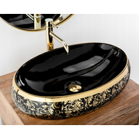 Keramické umývadlo MAXMAX Rea MERYL - čierne so zlatým vzorom
