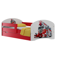 NA SKLADE: Detská posteľ so šuplíkmi POŽIARNICKÉ AUTO 200x90 cm - biela/antracitová + MATRAC
