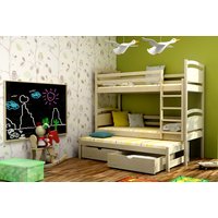 Detská poschodová posteľ s výsuvnou prístelkou z MASÍVU bez šuplíku - PV002