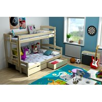 Detská poschodová posteľ s rozšíreným spodným lôžkom z MASÍVU so zásuvkami - PPS001