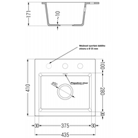 Kuchynský granitový drez MILO - 43,5 x 41 cm - šedý, 6505441000-71