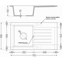 Kuchynský granitový drez PABLO - 75,2 x 43,6 cm - čierny, 6510751010-77