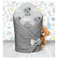 Obojstranná zavinovačka pre bábätká 80x80 cm BABYMAM PREMIUM - Medvedík Little BOY so sivou Minky