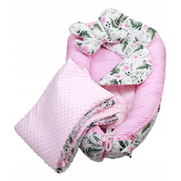 Obojstranné hniezdočko (kokon) pre bábätko - BABYMAM PREMIUM set 7v1 - Kvety v záhrade s ružovou Minky