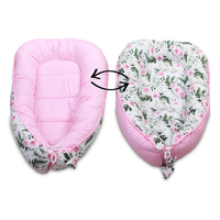 Obojstranné hniezdočko (kokon) pre bábätko - BABYMAM PREMIUM set 7v1 - Kvety v záhrade s ružovou Minky