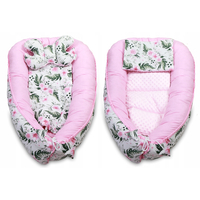 Obojstranné hniezdočko (kokon) pre bábätko - BABYMAM PREMIUM set 7v1 - Kvety v záhrade s ružovou Minky