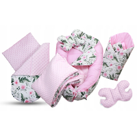 Obojstranné hniezdočko (kokon) pre bábätko - BABYMAM PREMIUM set 7v1 - Kvety v záhrade s ružovou Minky