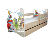 Detská posteľ DELUXE - HASIČSKÉ AUTO 138x64 cm - dub sonoma + MATRACE