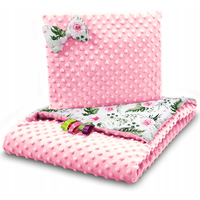 Detská deka do kočíka s vankúšikom a motýlikom - BABYMAM PREMIUM set 3v1 - Kvety v záhrade s ružovou Minky