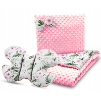 Detská deka do kočíka s vankúšikom a motýlikom - BABYMAM PREMIUM set 3v1 - Kvety v záhrade s ružovou Minky