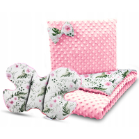 Detská deka do kočíka s vankúšikom a motýlikom - BABYMAM PREMIUM set 3v1 - Kvety v záhrade s ružovou Minky
