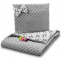 Detská deka do kočíka s vankúšikom a motýlikom - PREMIUM set 3v1 - Veselé pandy so sivou Minky