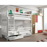 Detská poschodová posteľ z masívu borovice BORIS so zásuvkami 200x90 cm - biela