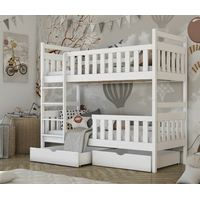 Detská poschodová posteľ z masívu borovice MARIE so zásuvkami 200x90 cm - biela