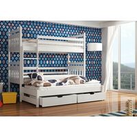 Detská poschodová posteľ z masívu borovice SEVERUS s prístelkou a šuplíky - 200x90 cm - prírodná