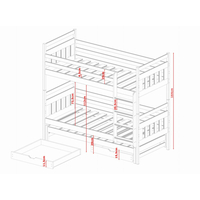 Detská poschodová posteľ z masívu borovice SEVERUS s prístelkou a šuplíky - 200x90 cm - biela