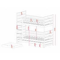 Detská poschodová posteľ z masívu borovice TEODOR s prístelkou a šuplíky - 200x90 cm - biela