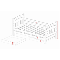 Detská posteľ z masívu borovice GABRIEL s prístelkou a šuplíky - 200x90 cm - prírodná