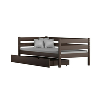 Detská posteľ z masívu KARAS 2 - 180x90 cm - sivá + odnímateľná zábrana + dve menšie zásuvky na kolieskach