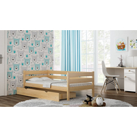 Detská posteľ z masívu KARAS 2 - 180x90 cm - sivá + odnímateľná zábrana + dve menšie zásuvky na kolieskach