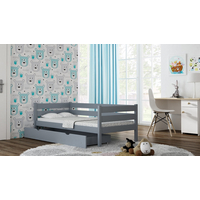 Detská posteľ z masívu KARAS 2 - 180x90 cm - sivá + odnímateľná zábrana + dve menšie zásuvky na kolieskach