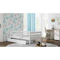 Detská posteľ z masívu KARAS 2 - 180x90 cm - sivá + odnímateľná zábrana + dve menšie zásuvky na kolieskach