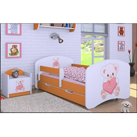 Detská posteľ so zásuvkou 180x90cm MACKO so srdiečkami - oranžová