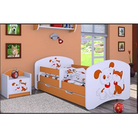 Detská posteľ so zásuvkou 160x80cm PSÍČEK A MAČIČKA - oranžová