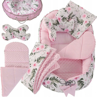 Obojstranné hniezdočko (kokon) pre bábätko - BABY set 6v1 - Ružové kvety sa svetlo ružovou Minky