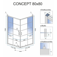 Sprchovací kút maxmax Rea Concept 80x80 cm s mriežkou - čierny