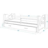 Detská posteľ so zásuvkou Mikoláš - 160x80 cm - biela / borovica - mesiac a hviezdičky