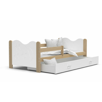 Detská posteľ so zásuvkou Mikoláš - 160x80 cm - biela / borovica - mesiac a hviezdičky