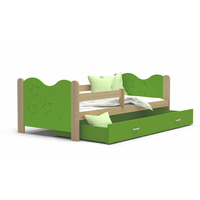 Detská posteľ so zásuvkou Mikoláš - 160x80 cm - zelená / borovica - mesiac a hviezdičky