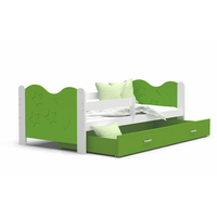 Detská posteľ so zásuvkou Mikoláš - 160x80 cm - zeleno-biela - mesiac a hviezdičky