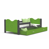 Detská posteľ so zásuvkou Mikoláš - 160x80 cm - zeleno-šedá - mesiac a hviezdičky