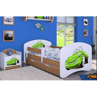 Detská posteľ so zásuvkou 180x90cm ZELENÉ AUTO - buk