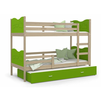Detská poschodová posteľ s prístelkou MAX Q - 190x80 cm - zelená / borovica - vláčik