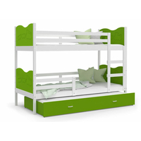Detská poschodová posteľ s prístelkou MAX Q - 190x80 cm - zeleno-biela - vláčik