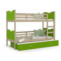 Detská poschodová posteľ s prístelkou MAX Q - 200x90 cm - zelená / borovica - vláčik