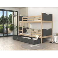 Detská poschodová posteľ so zásuvkou MAX R - 160x80 cm - sivá / borovica - vláčik