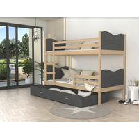 Detská poschodová posteľ so zásuvkou MAX R - 190x80 cm - sivá / borovica - vláčik