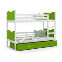 Detská poschodová posteľ so zásuvkou MAX R - 200x90 cm - zeleno-biela - vláčik