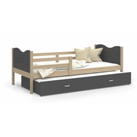 Detská posteľ s prístelkou MAX W - 190x80 cm - sivá / borovica - vláčik