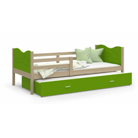 Detská posteľ s prístelkou MAX W - 200x90 cm - zelená / borovica - vláčik