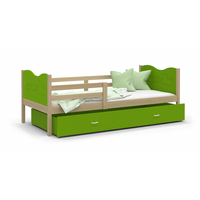 Detská posteľ so zásuvkou MAX S - 160x80 cm - zelená / borovica - vláčik
