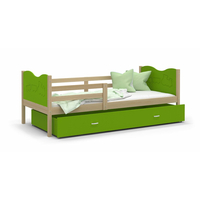 Detská posteľ so zásuvkou MAX S - 190x80 cm - zelená / borovica - vláčik