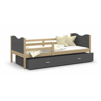 Detská posteľ so zásuvkou MAX S - 200x90 cm - sivá / borovica - vláčik