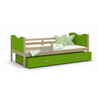 Detská posteľ so zásuvkou MAX S - 200x90 cm - zelená / borovica - vláčik