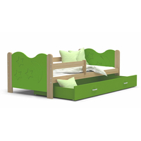 Detská posteľ so zásuvkou Mikoláš - 190x80 cm - zelená / borovica - mesiac a hviezdičky