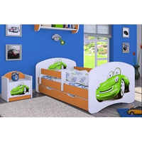 Detská posteľ so zásuvkou 160x80cm ZELENÉ AUTO - oranžová